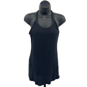Nike Tank Top WMNS M Ribbed Knit Halter Activewear Black T-Strap Back Stretchy